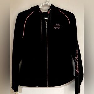 Harley Davidson Women's Embroidered  Full zip sweatshirt Hoodie Black & Pink